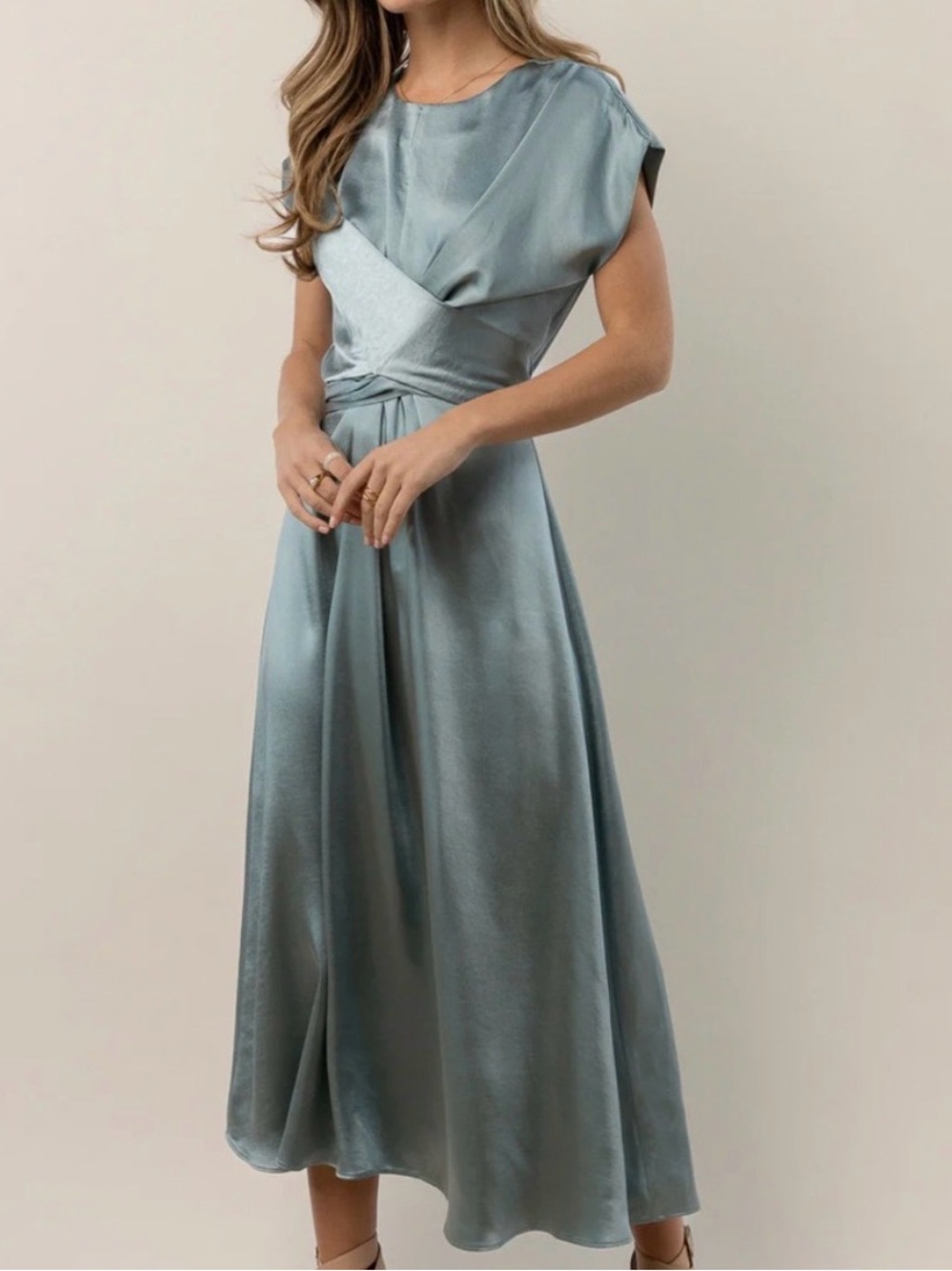 BOHME SIZE Medium Satin Midi Dress in Dusty Blue